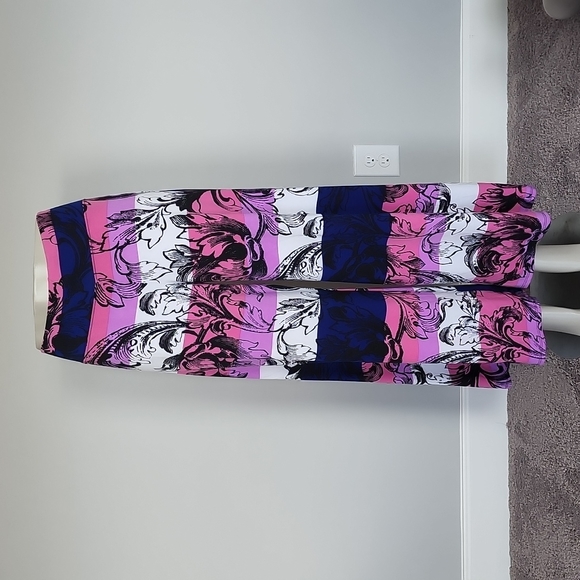 Coco Bianco Pants - Coco Bianco blue/pink/white stripe wide leg stretchy pants-M